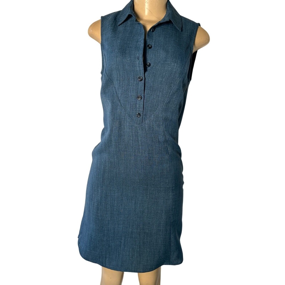 Tahari Arthur S. Levine Sleeveless Denim Dress Button Front Career Size 2
